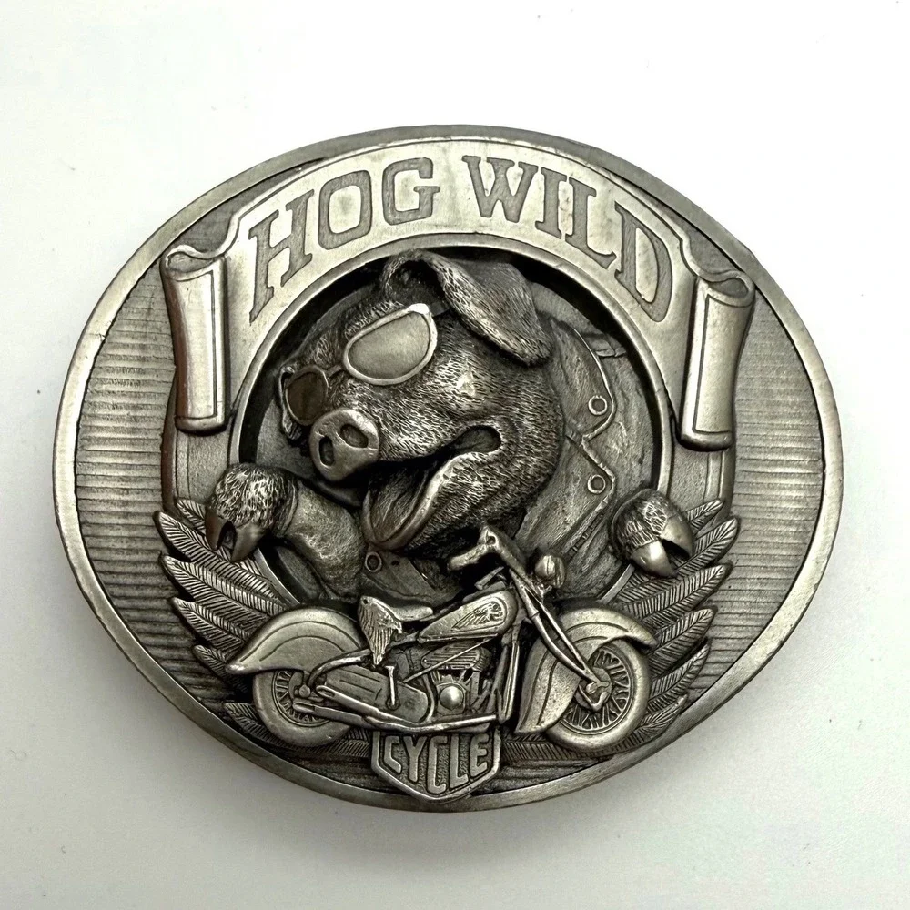 Vintage 1994 Bergamot Womens Belt Buckle Hog Wild Cycle Pig Biker USA Made Biker